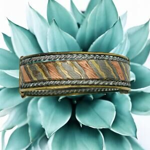 Copper Brass Mixed Metal African Bangle Bracelet-Vintage-Woven-Cuff-Handcrafted